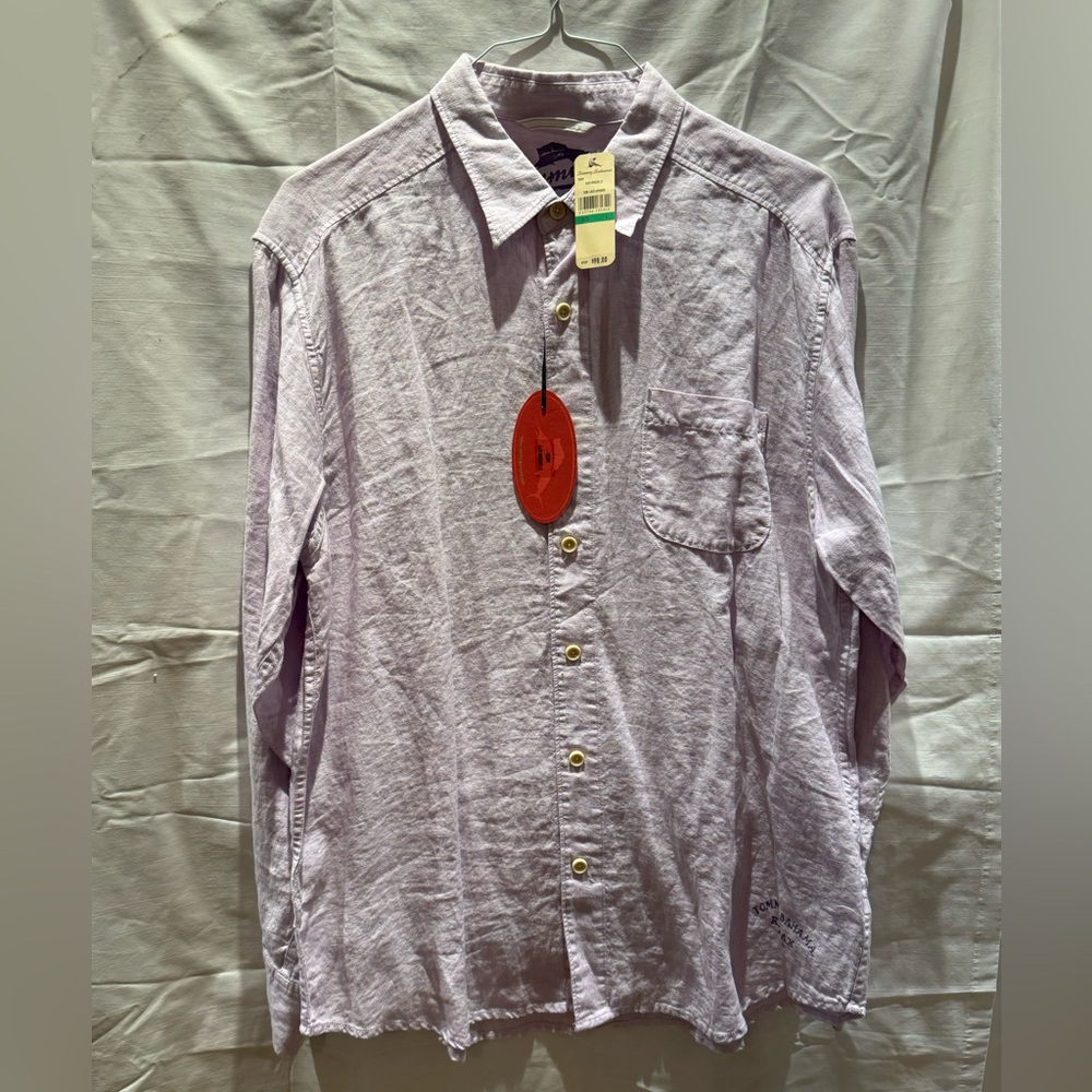 NEW! Tommy Bahama Easy Breezer LS Button Front Linen Shirt Lavender Size LARGE